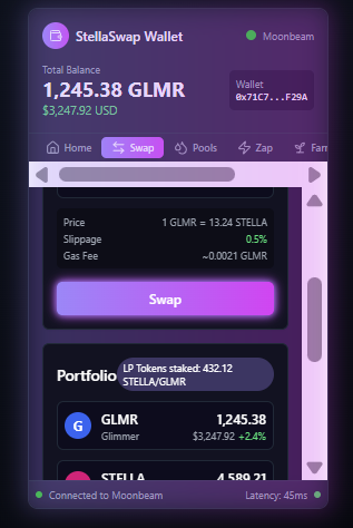 StellaSwap Wallet Extension Mockup